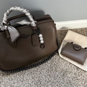Coach Brown Satchel with Pearl Charm